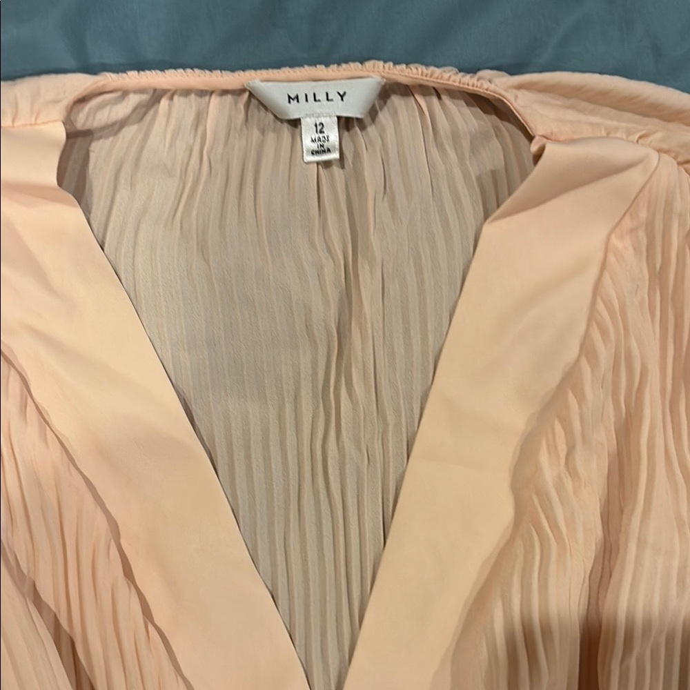 Milly Blush Pleated V-Neck Dress - Picture 2 of 5